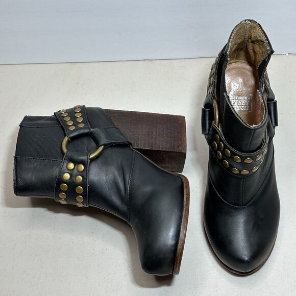 Jeffrey Campbell X Solestruck Studded Harness Block Heel Boots Black Women's 6M - Picture 7 of 13